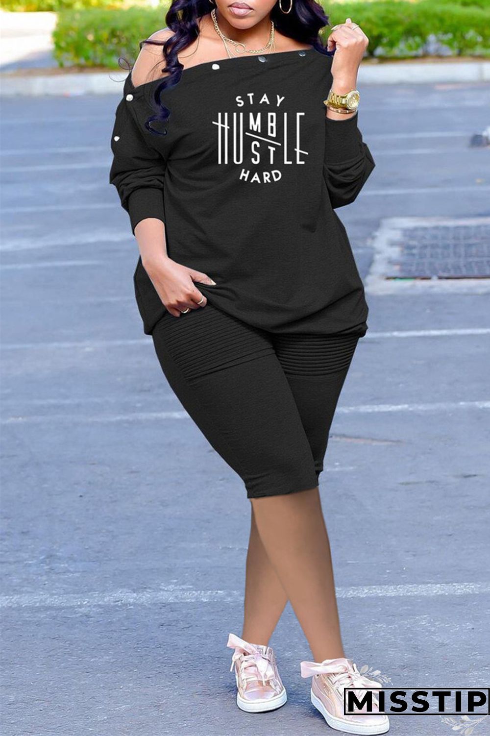 Grey Fashion Casual Print Basic Oblique Collar Long Sleeve Two Pieces