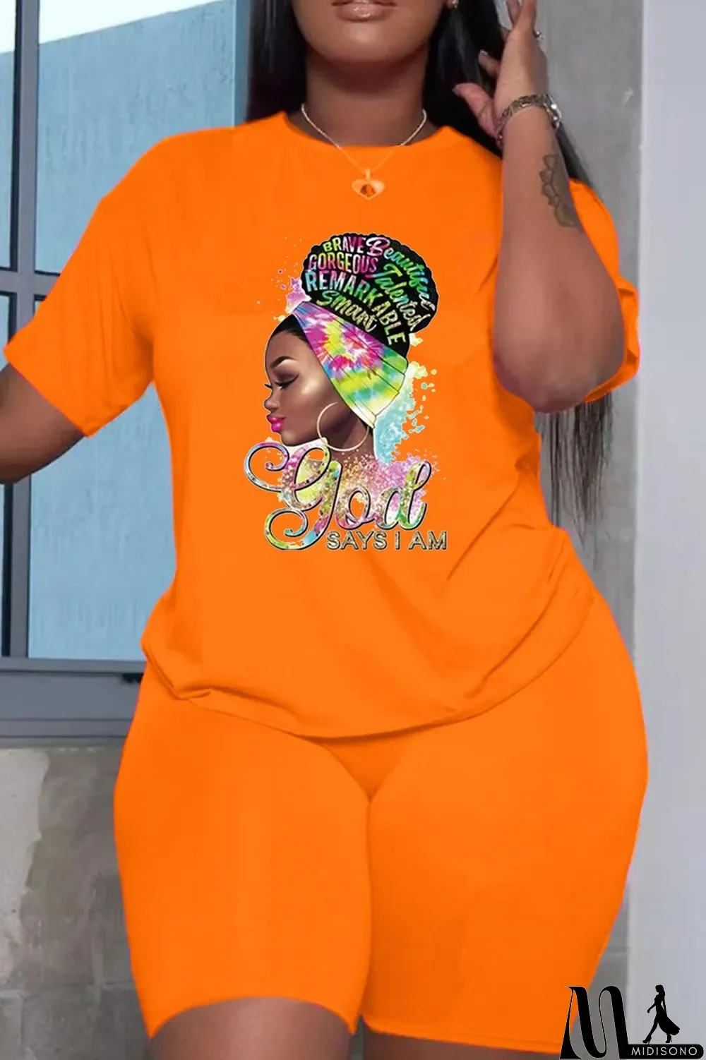 MidiSono - White Casual Print Basic O Neck Short Sleeve Two Pieces