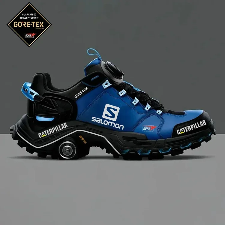 Męskie, wodoodporne i oddychające buty robocze i turystyczne marki Salomon® i CAT, idealne do pracy i aktywności na świeżym powietrzu.