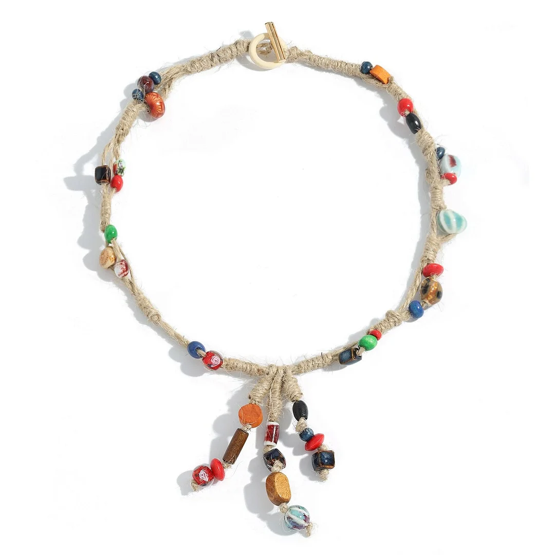 Dvacaman Boho Colorful 2pcs/set Beads Chain Necklace Trendy Ethnic Multi Layer Beaded Choker Necklace for Women Party Jewelry