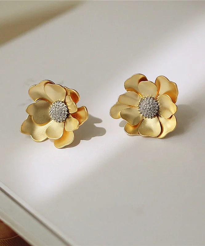 2024 New Gold Sterling Silver Overgild Floral Stud Earrings