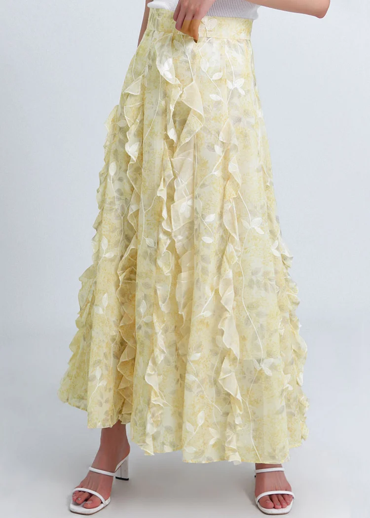 Bohemian Yellow Ruffled Original Design Chiffon Skirt Summer