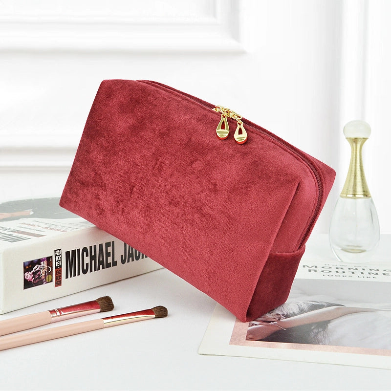 Vintage Style Classic Style Solid Color Velvet Square Makeup Bags2