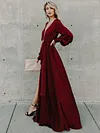 V-Neck Long Sleeves Belted Maxi Dress