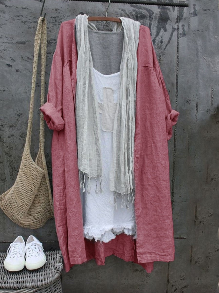 Casual Women Solid Color All-match Linen Cardigan