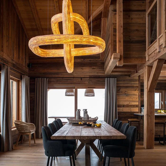 Triple Orbit Wood Foyer Chandelier Vjlight