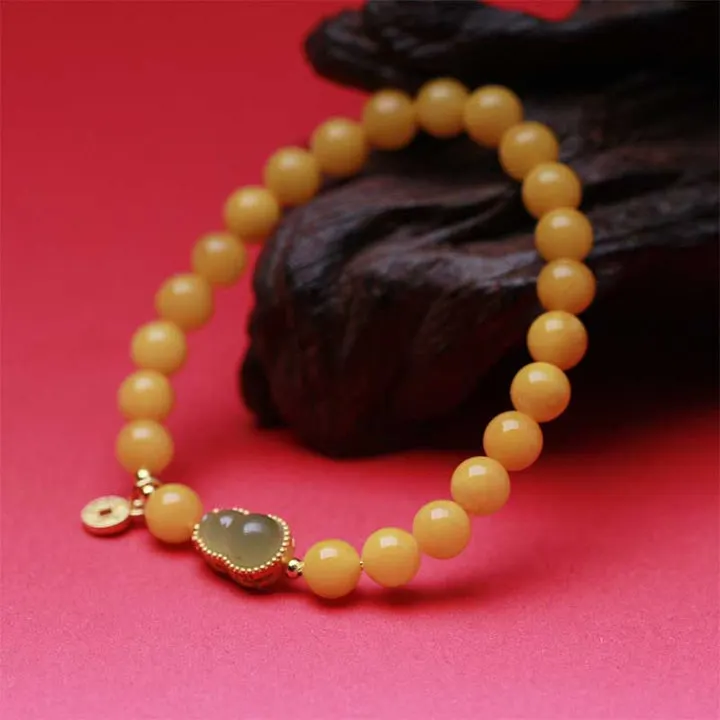 Jade Gourd Natural Amber Bead Luck Harmony Bracelet