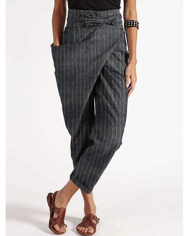 casual wrap pocket irregular harem pants with belt p318011