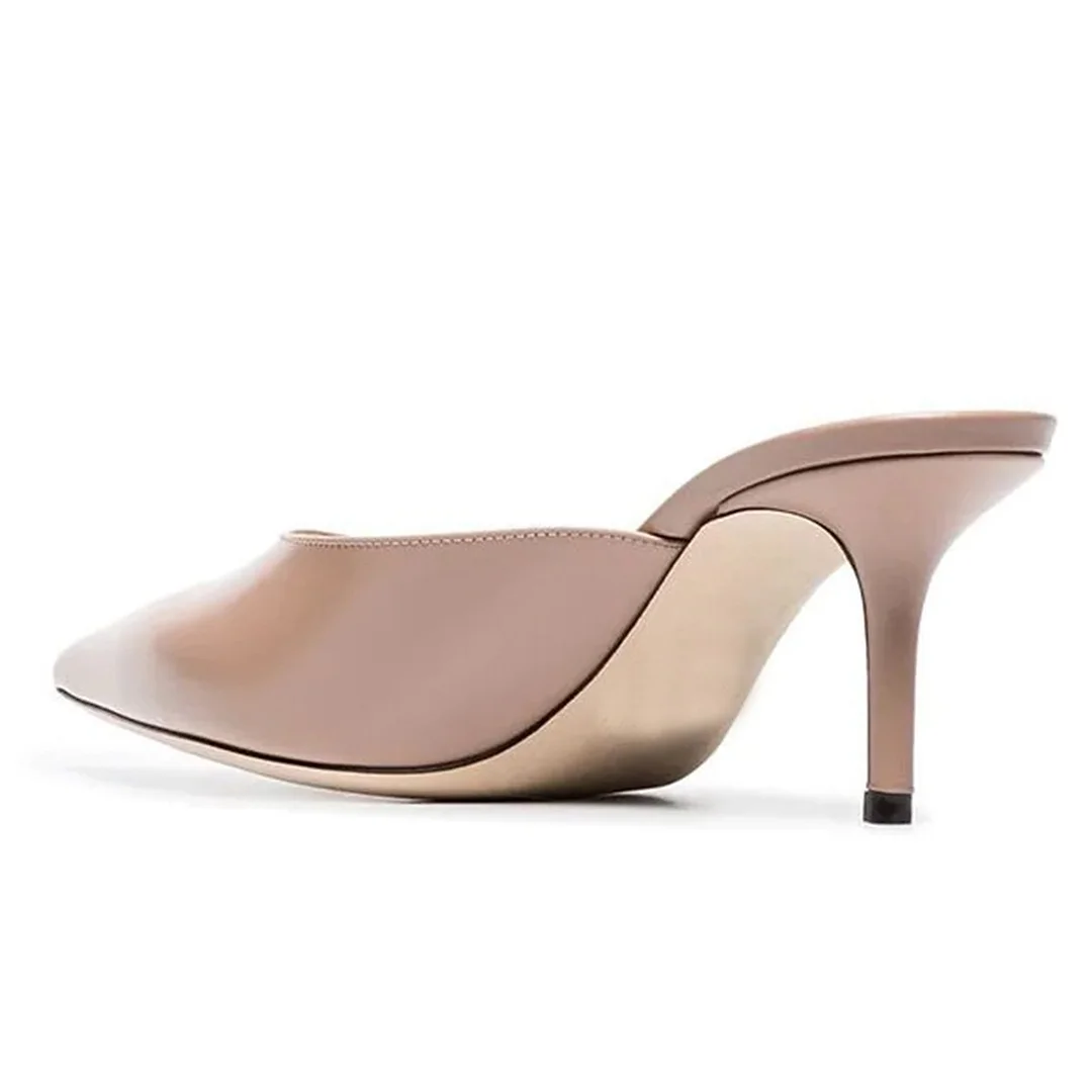 Classic Vegan Leather Stiletto Heel Women's Mules Shoes in Nude
