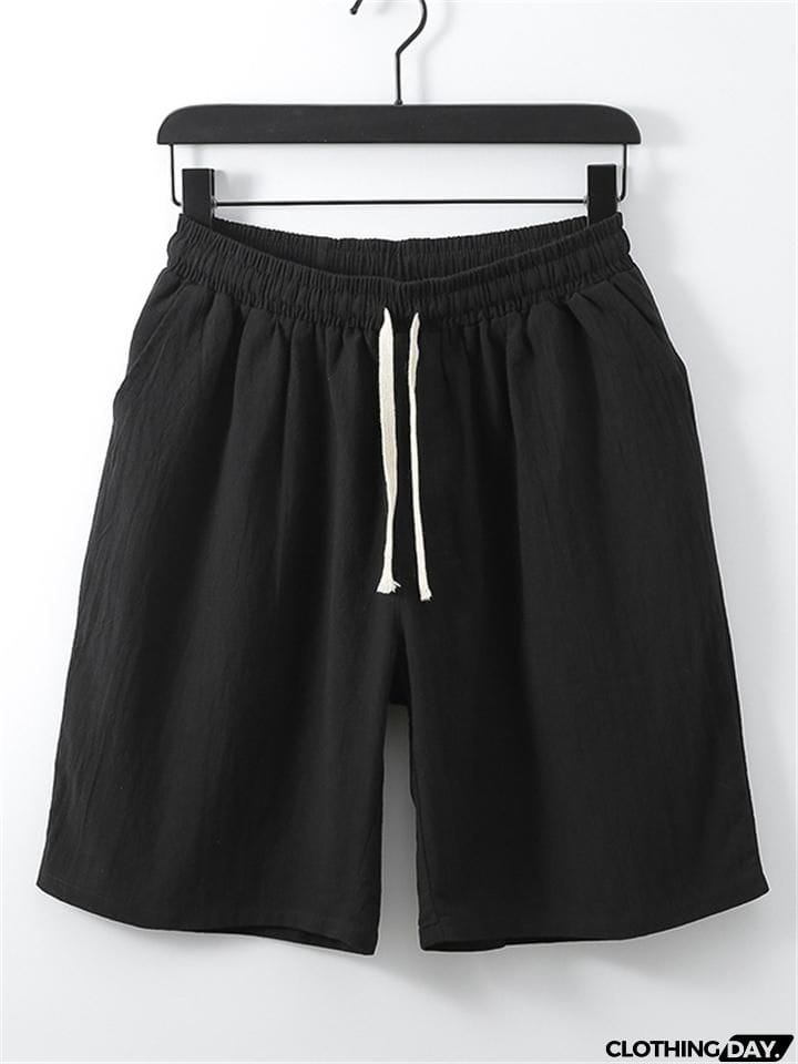 Mens Vintage Loose Linen Casual Short Sleeve T-Shirts+Shorts