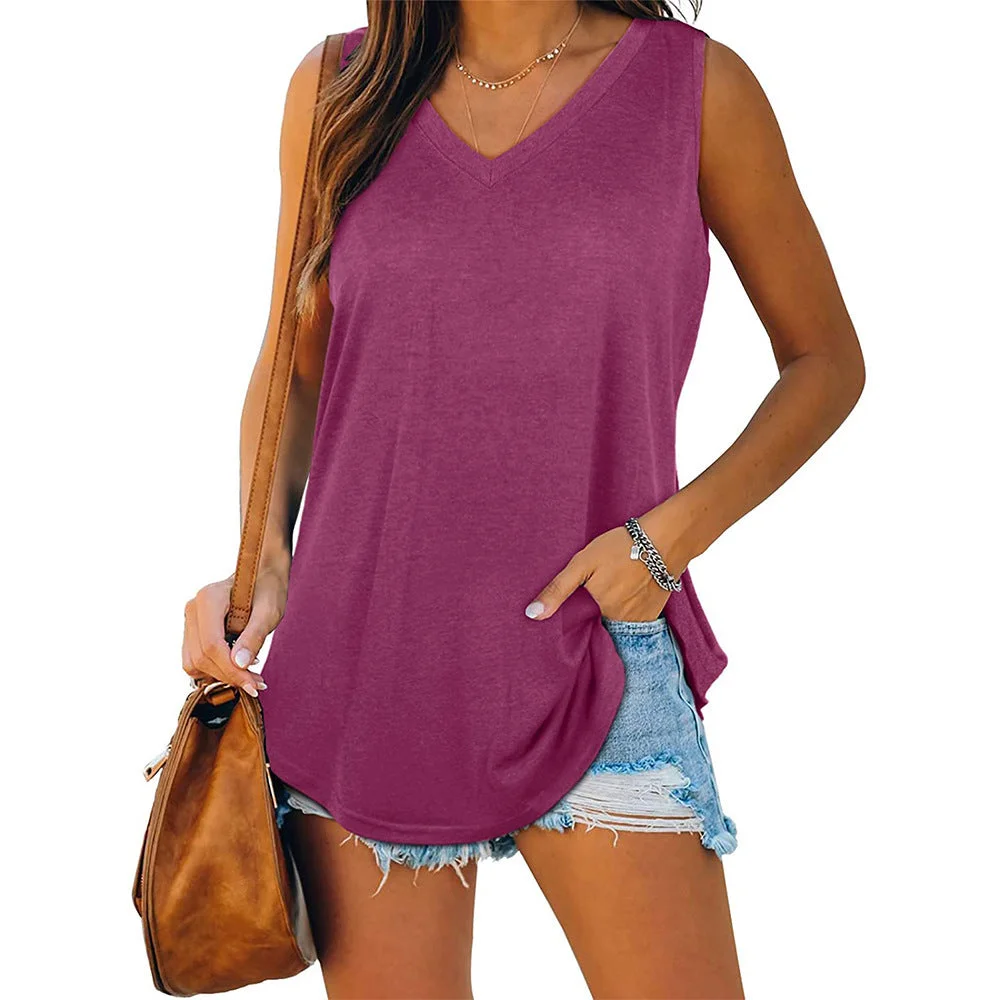 Uveng V-neck Sleeveless Pullover Solid Color Vest T-shirt