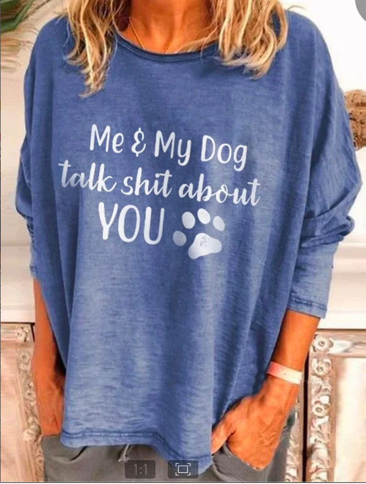 Women Crew Neck Long Sleeve Casual Letter Top