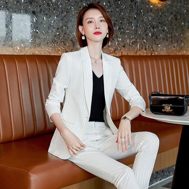 Women Pants Suit Uniform Designs Formal Style Office Lady Bussiness Attire Spring and Autumn Fashion Slim Fit Striped Suit