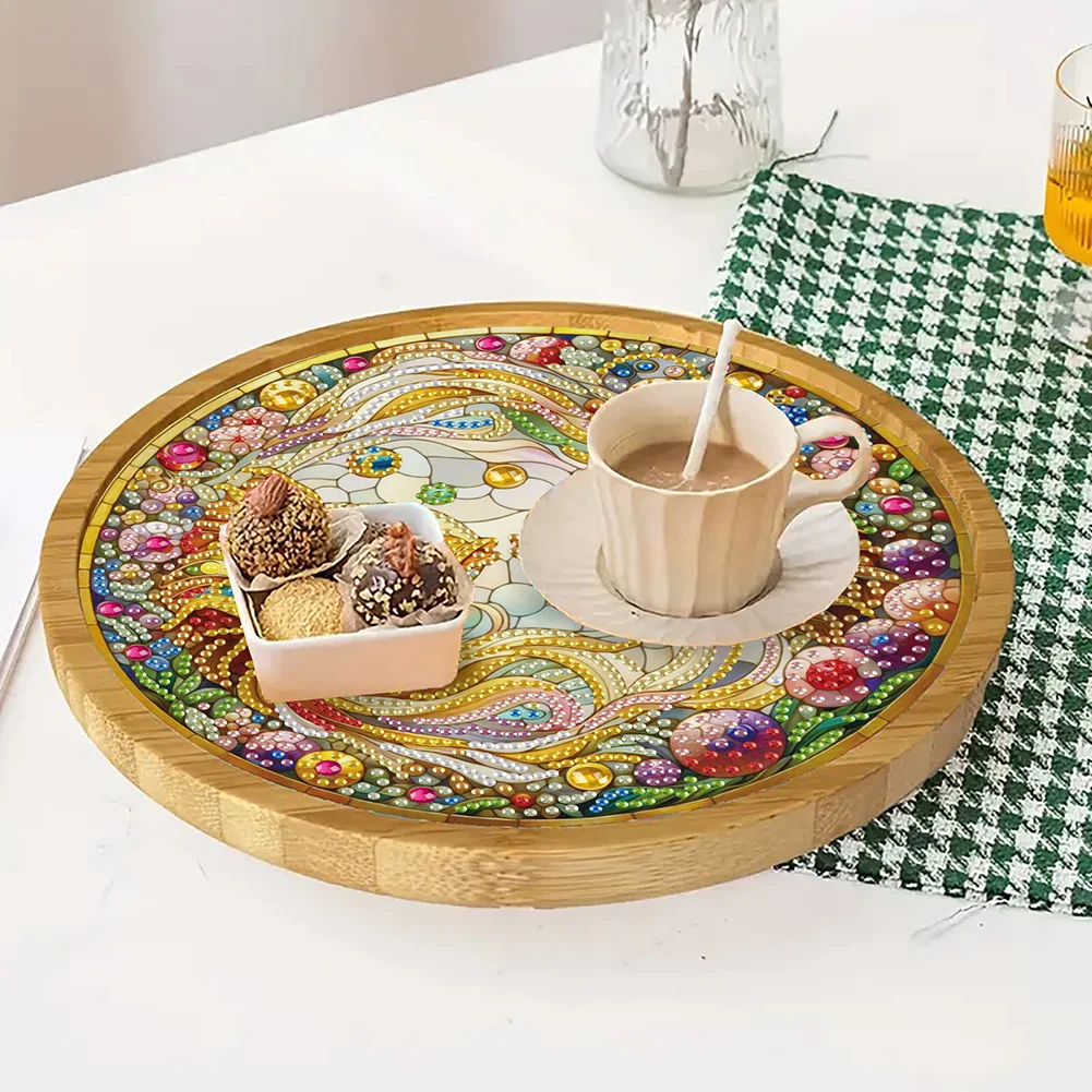 DIY Diamond Painting Kit Round Wooden Tray Diamond Painting Tray for Home (Fish)