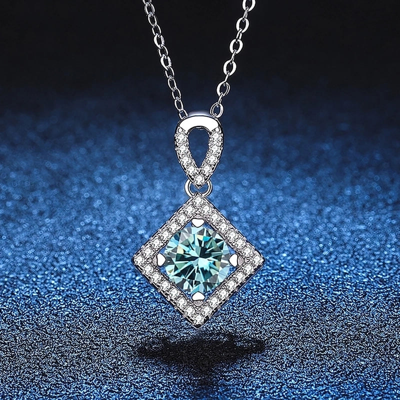 1.0ct Round 925 Sterling Silver 925 Sterling Silver Moissanite O-shaped Chain Plating Inlay Geometric Lab-Grown Diamond Necklace