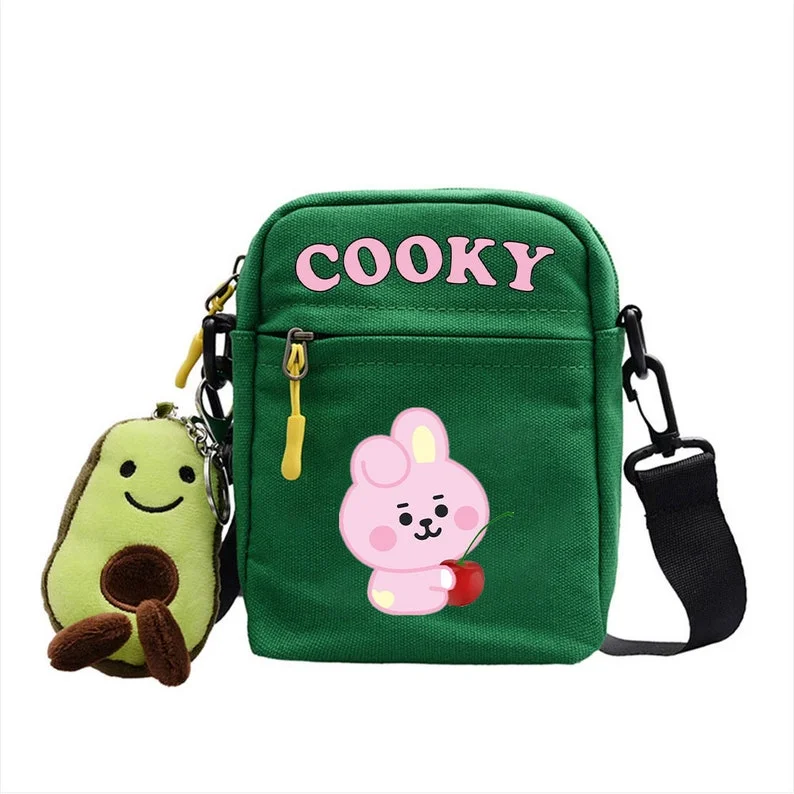 BTS Bag Crossbody bag animated BTS Characters Avocado plushies keychain V Jimin Jung Kook RM J-hope Jin Suga