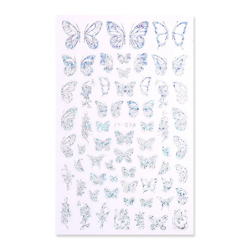 Black White Gold Butterfly 3D Nails Sticker Geometry Decals Flower DIY Decals Designs For Nail Art Manicures Decorations Salon