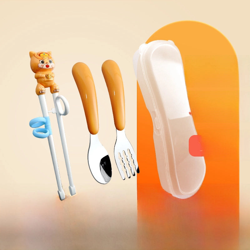 Maternal And Infant Products Portable Feeding Children's Tableware Set Cartoon Learning Chopsticks Training Chopsticks 304 Stainless Steel Spoon Fork
