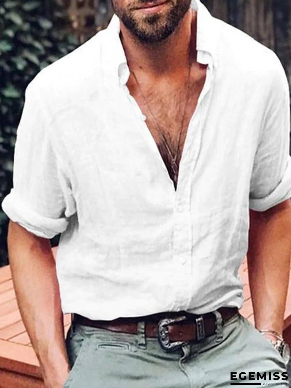 Men Casual V-NeckSolid Color Shirts | EGEMISS