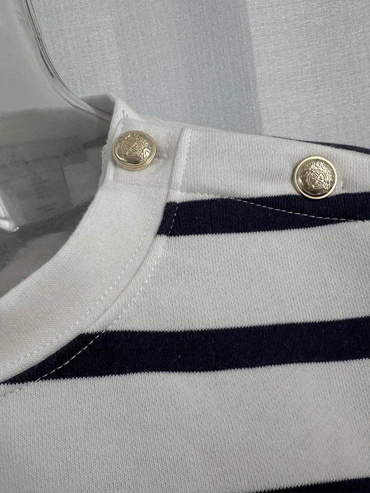 Athvotar Athvotar And Autumn 2025 New Round Collar Loose-Fitting Stripe Hit The Color Of The Jacket Women's Suit Long Sleeves And Open Shoulder Clothes + Shorts