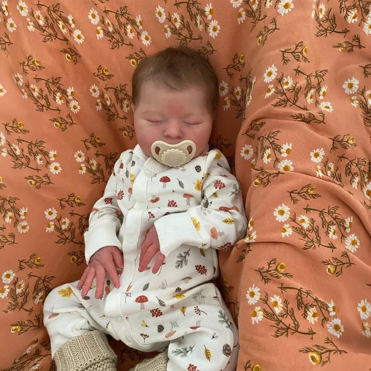  20" Newborn Lifelike Sleeping Baby Brown Hair Doll Girl Lakuty with Heartbeat💖 & Sound🔊 - Reborndollsshop®-Reborndollsshop®
