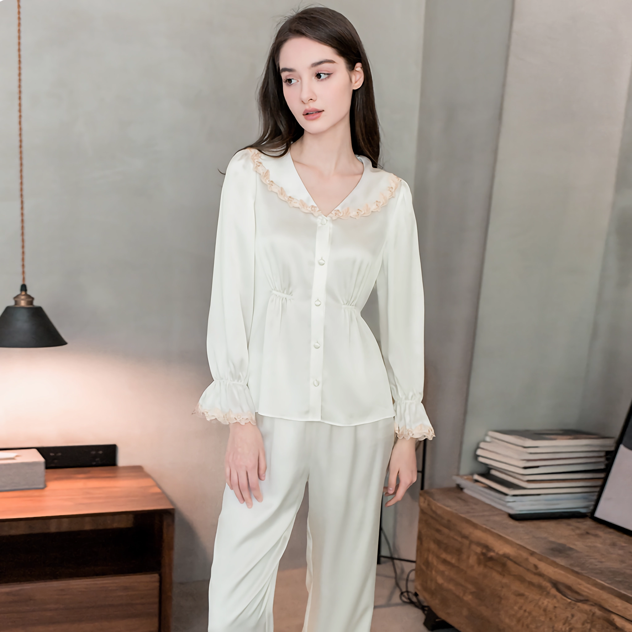 Luxury Women's Silk Pajama Set Unique Collar REAL SILK LIFE