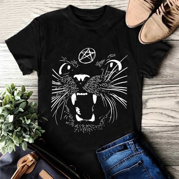 Cool Cat Graphic Tee for Spring and Summer, Vintage Tee, Yoga Tee, Loose Graphic Tops for Women and Girls - Shop Trendy Women's Clothing | LoverChic