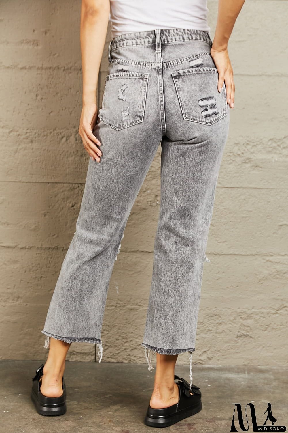 MidiSono - BAYEAS Acid Wash Distressed Straight Jeans