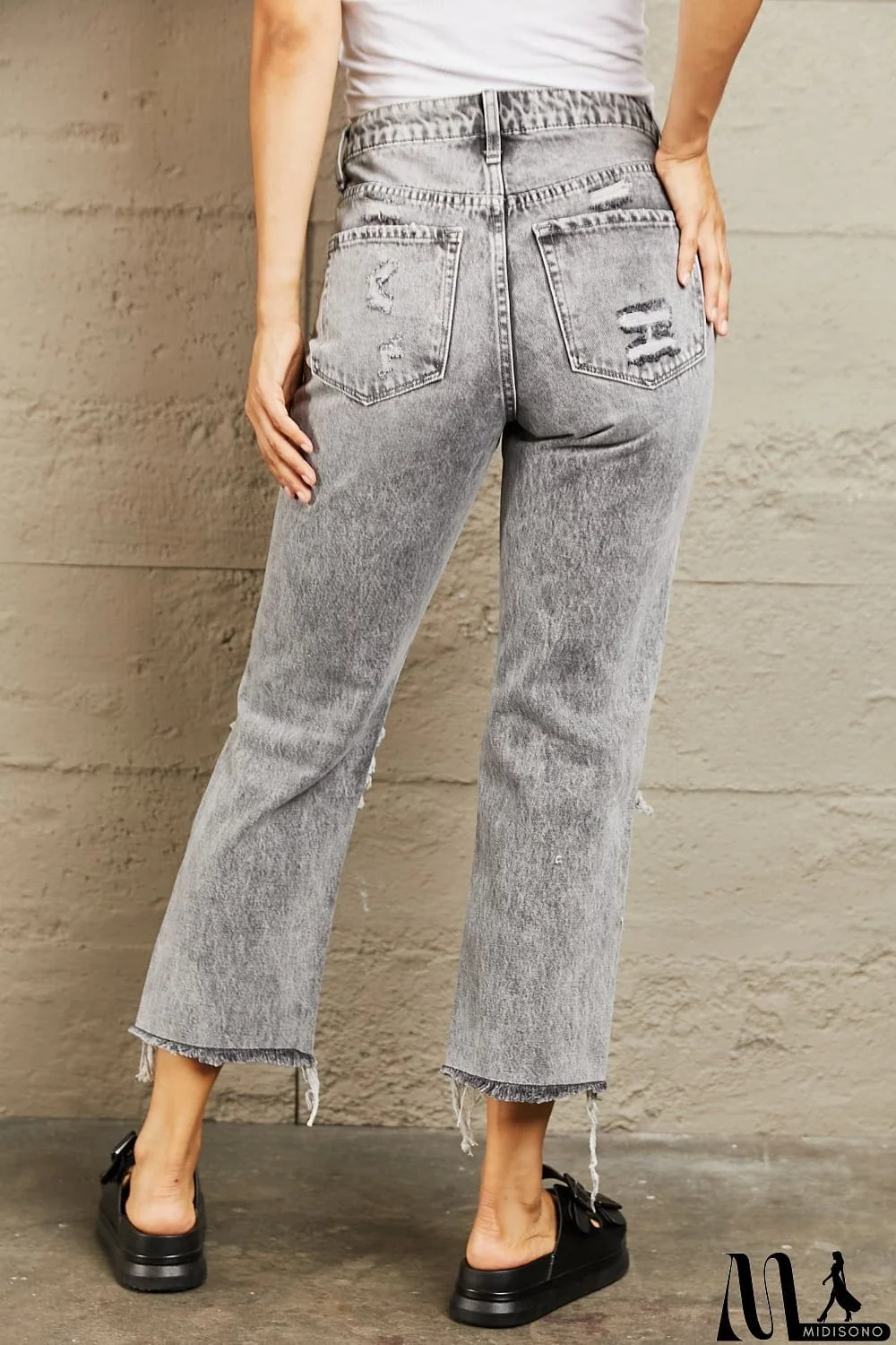 MidiSono - BAYEAS Acid Wash Distressed Straight Jeans