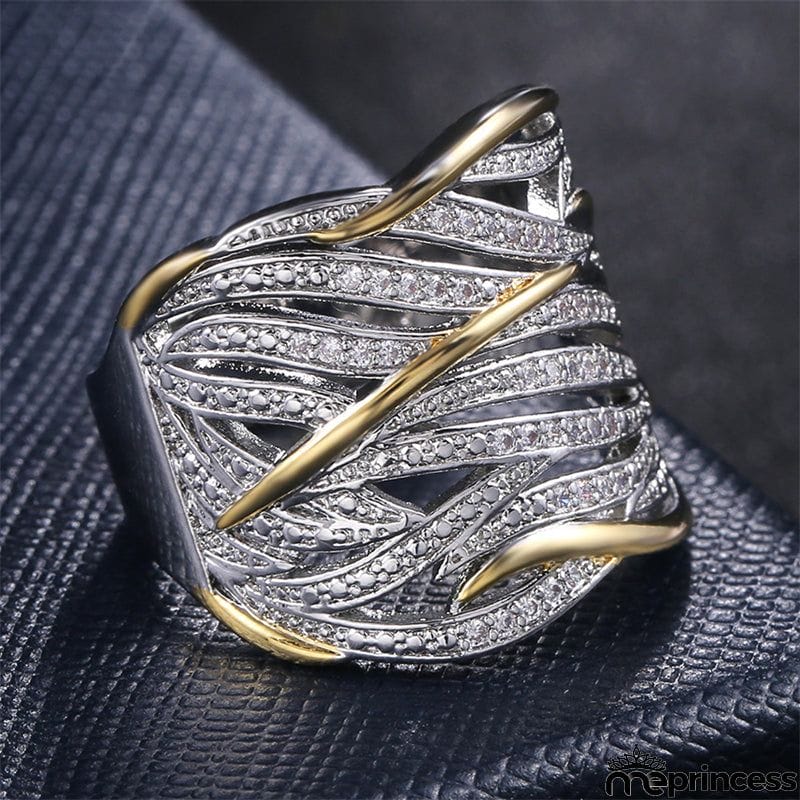 New Full Zircon Multi-layer Gold Two-color Women's Ring