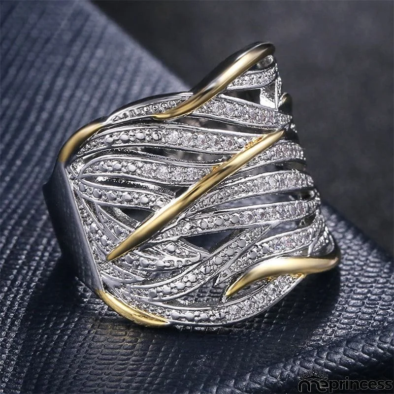 New Full Zircon Multi-layer Gold Two-color Women's Ring