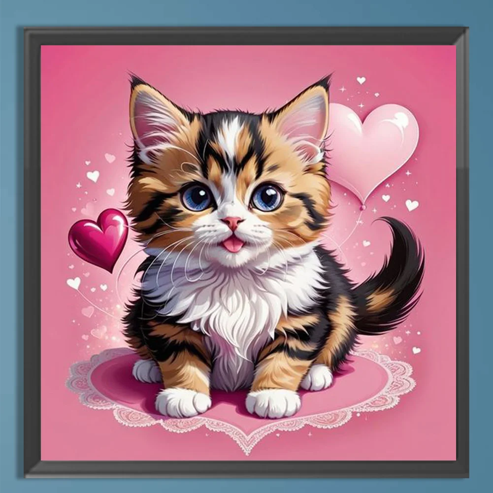 Diamond Painting - Full Square Drill - Valentines Day Cat(Canvas|35*35cm)