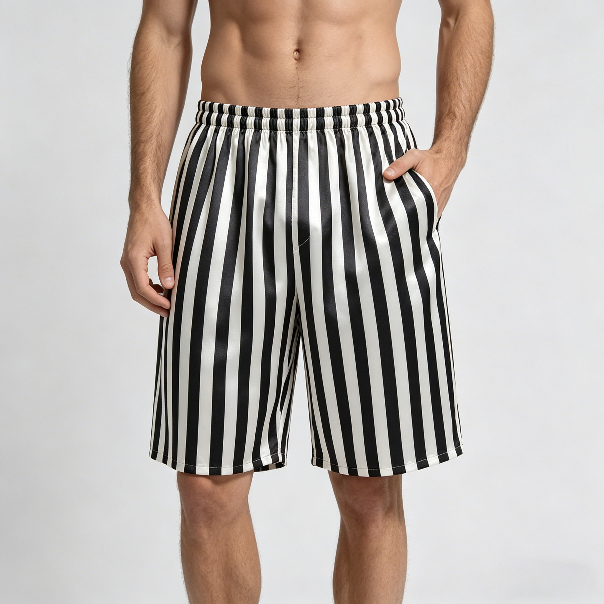 Men's Silk Shorts All-Day Wear for Beach, Home, Sports & Holiday Thick Stripes REAL SILK LIFE
