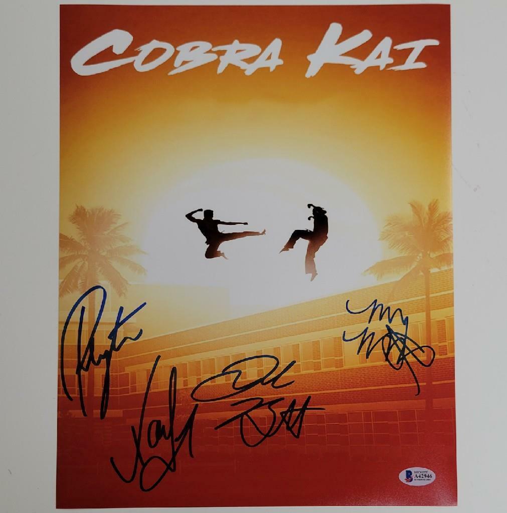 Cobra Kai Cast x4 signed 11x14 Photo Poster painting List Mouser Bertrand (B) ~ Beckett BAS COA