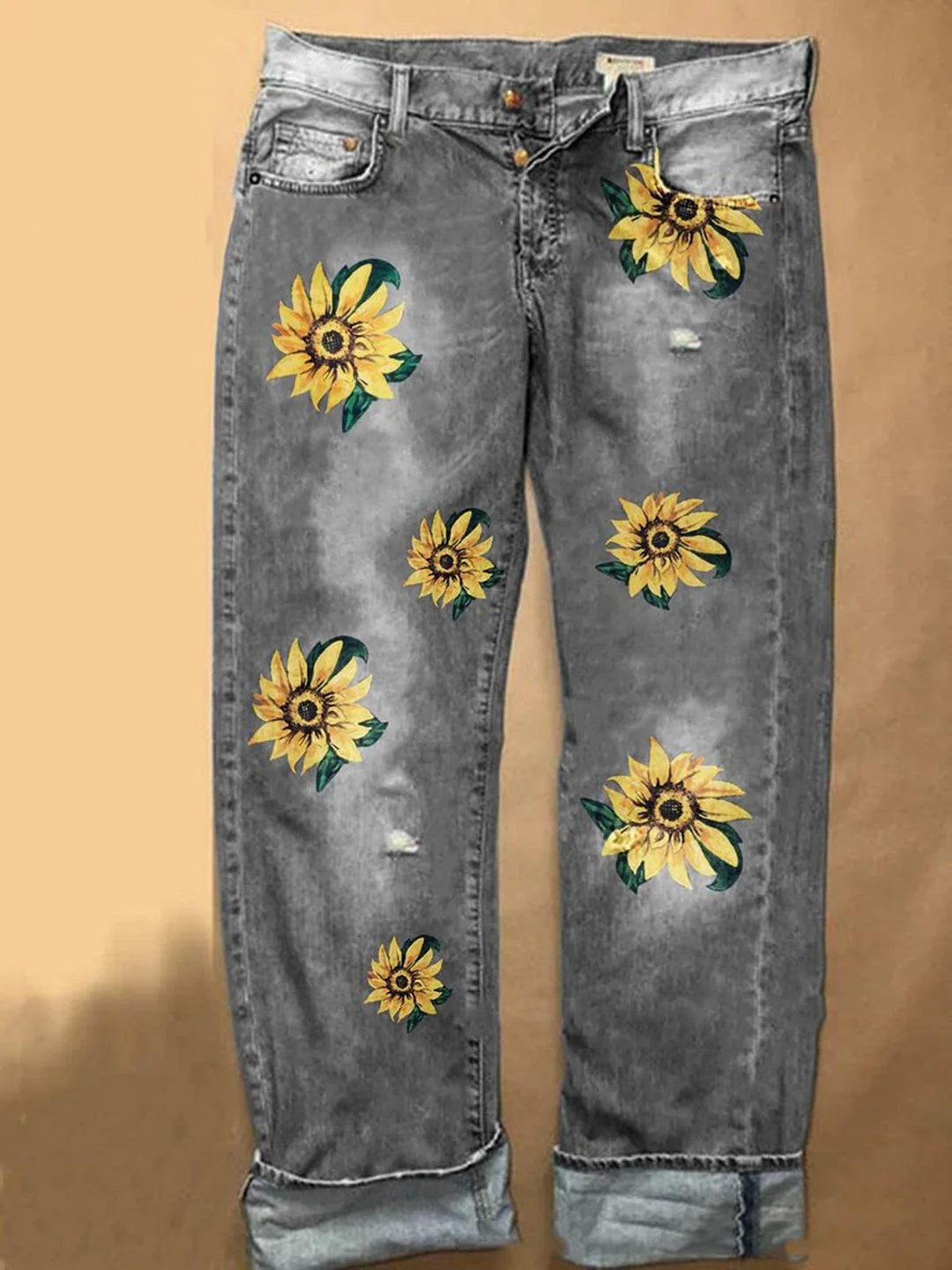 Casual Women S-3XL Sunflower Embroidery Jeans