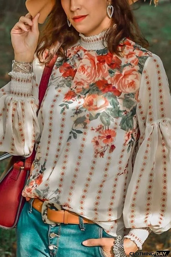 Floral Ruffle Trim Top