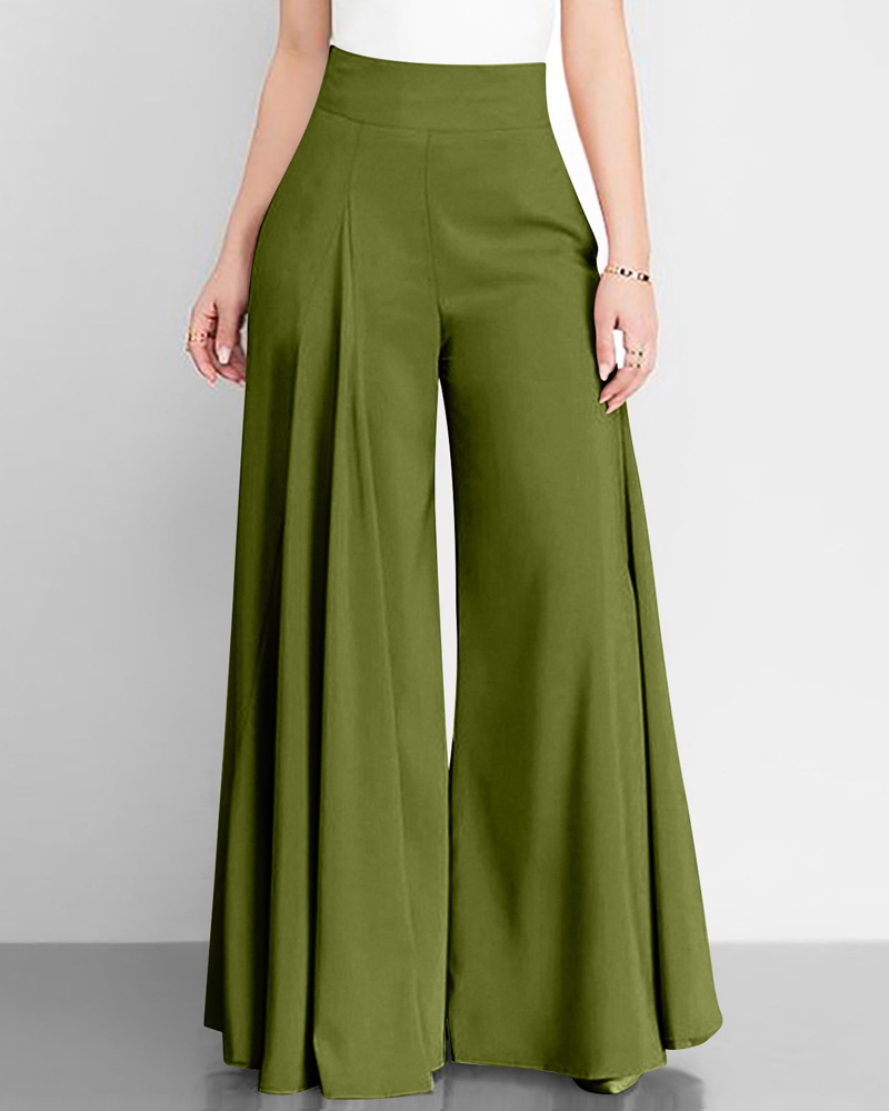 Solid Color High Waist Wide Leg Pants