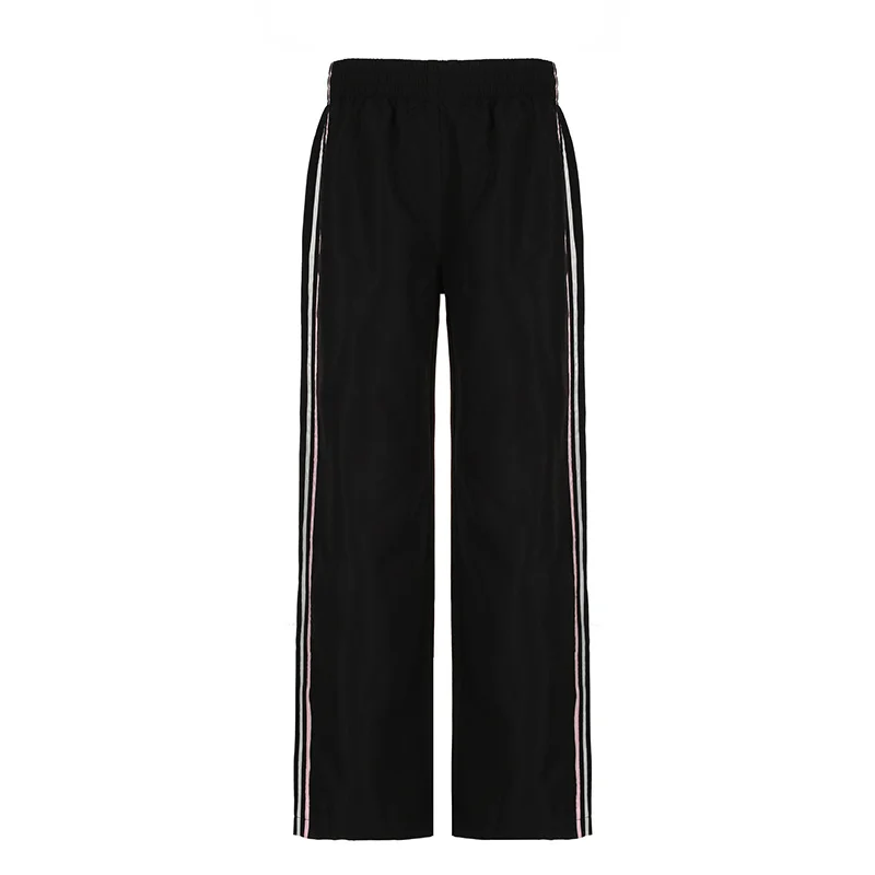 Ueong Side Hit Color Striped Ribbon Casual Pants 2024 Summer High Waist Loose Show Thin Floor Trousers Girl