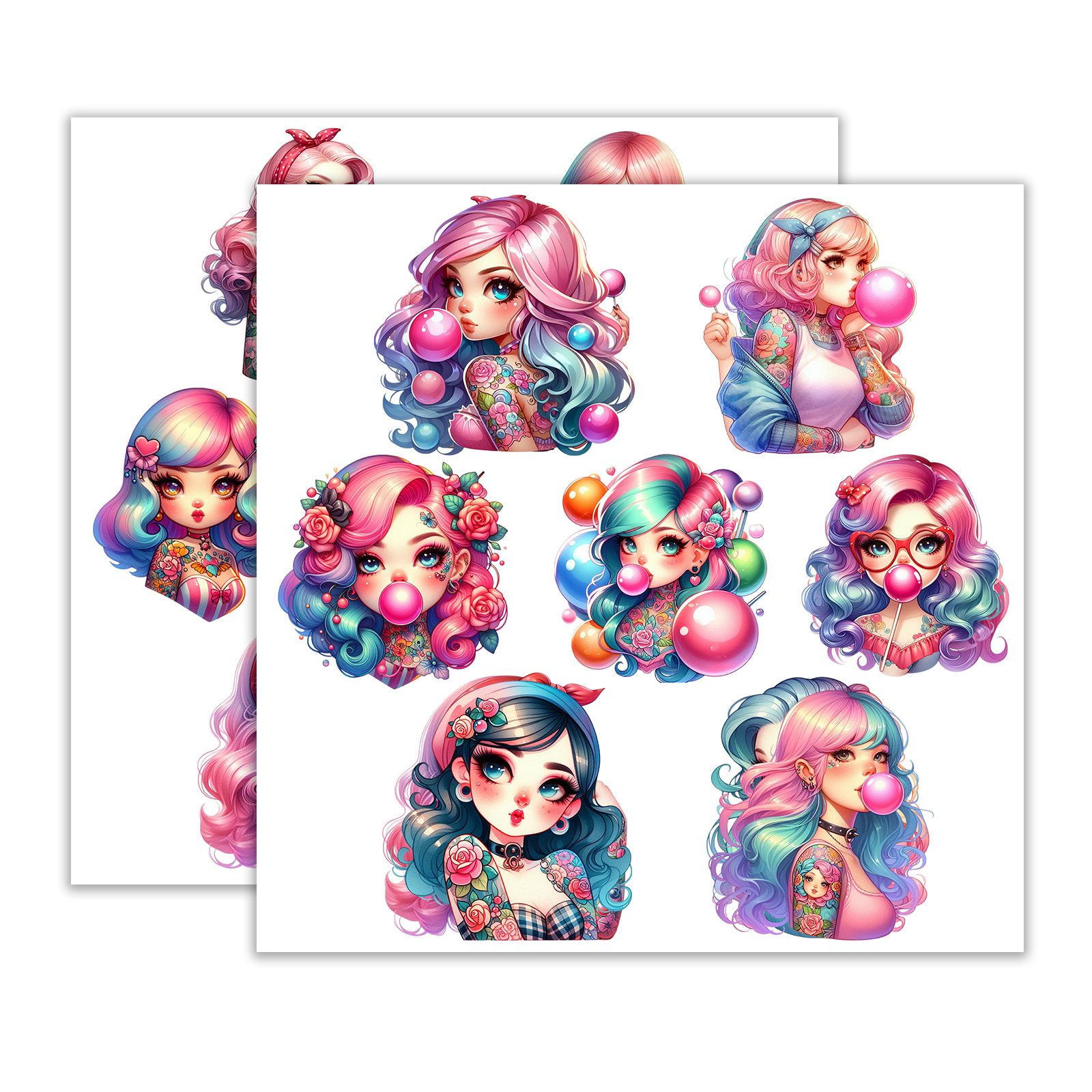 PET Sticker - 2Pcs Kawaii Character 