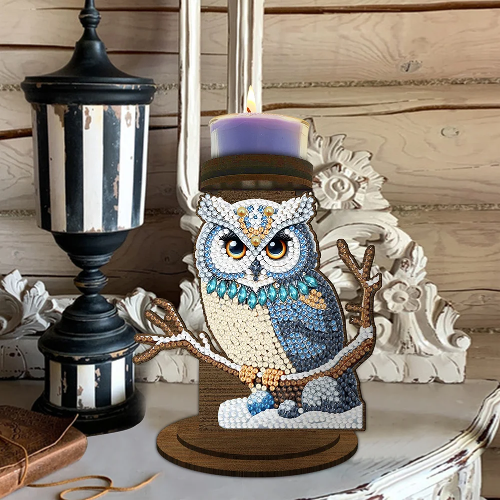 Wooden Owl 5D DIY Diamond Painting Candle Holder Decoration for Home Office