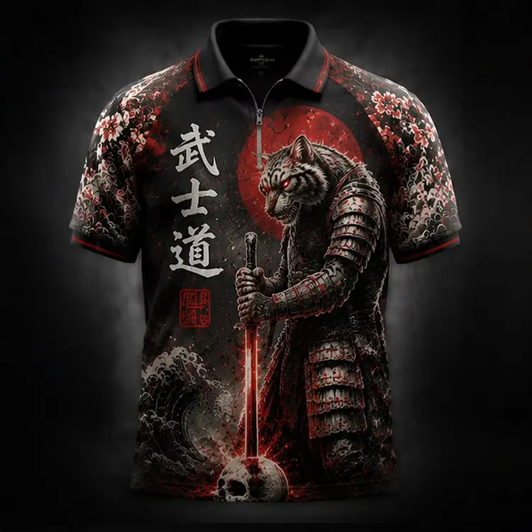 Men's Japanese Tiger Art Printed Short Sleeve Polo Shirt