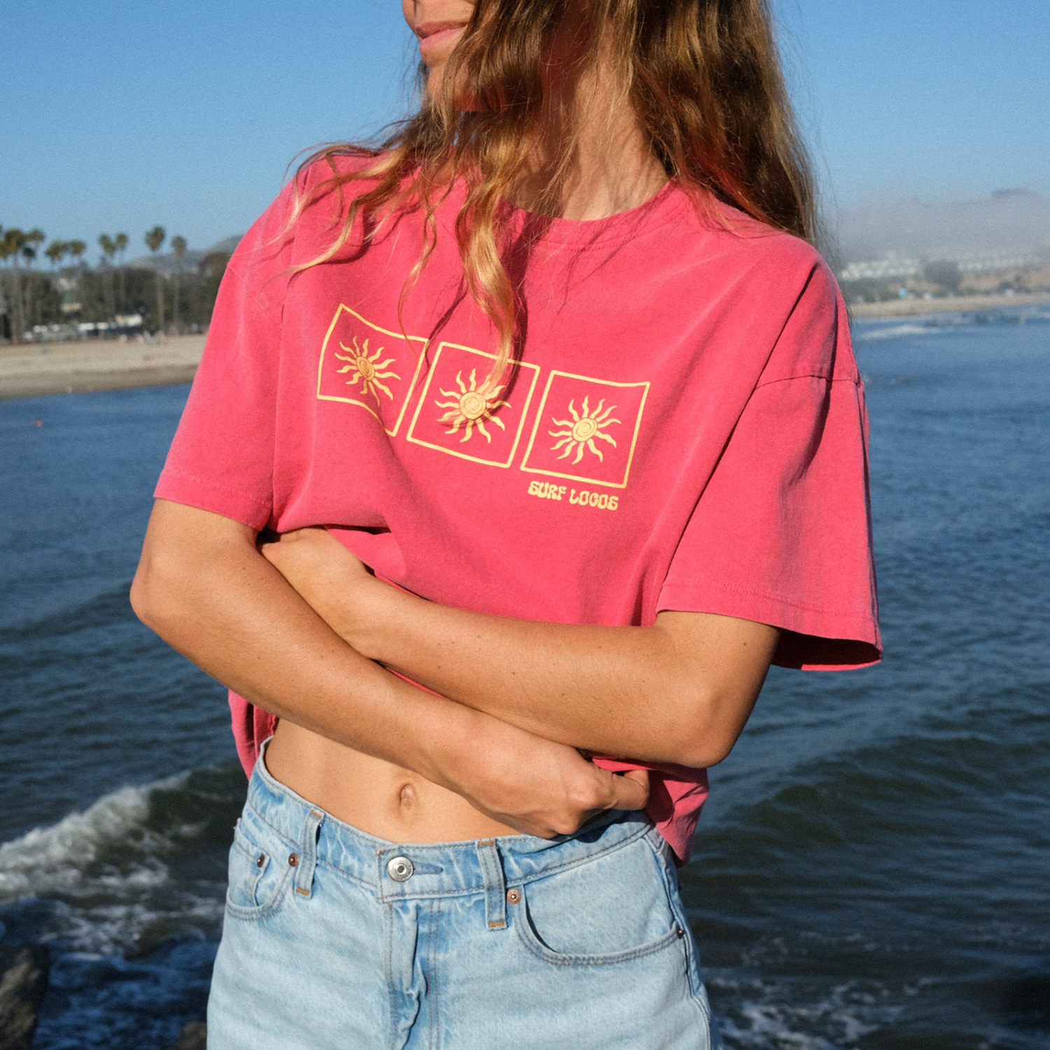 Retro Casual Unisex T-shirt Holiday Seaside Washed Surfing T-shirt Skateboard T-shirt