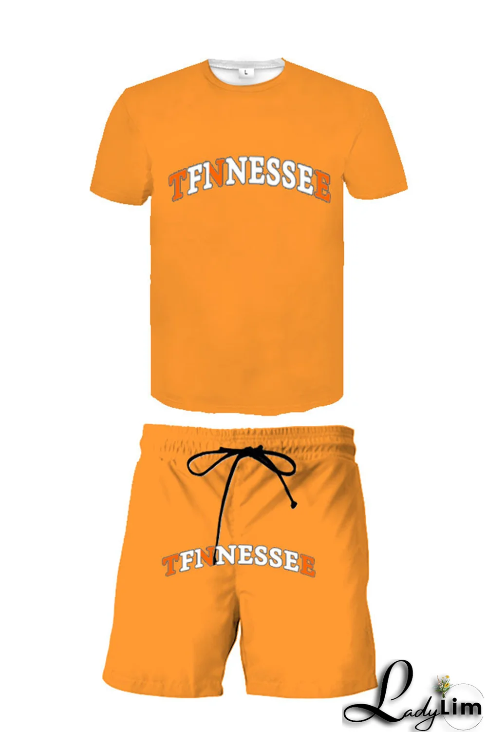 Tangerine Red Casual Print Patchwork O Neck Short Sleeve Two Pieces