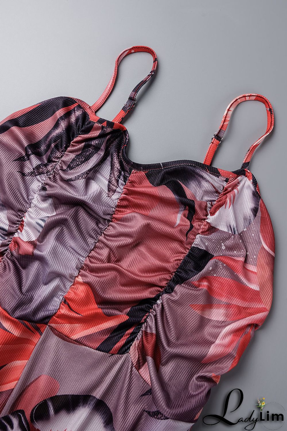 Red Sexy Print Bandage Patchwork Spaghetti Strap Regular Jumpsuits