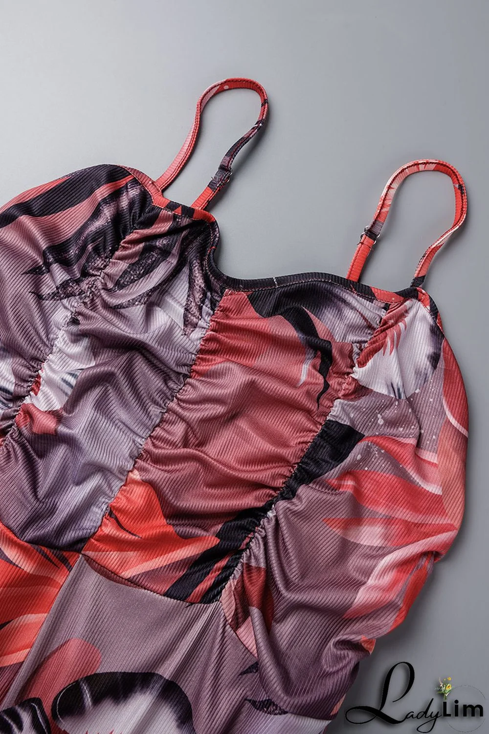 Red Sexy Print Bandage Patchwork Spaghetti Strap Regular Jumpsuits