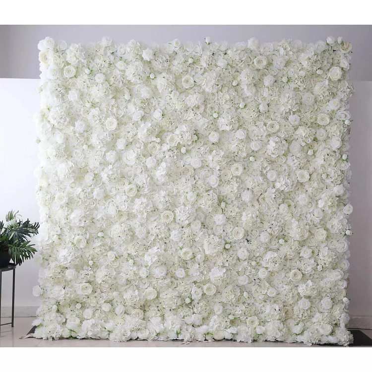 Unveils: Ethereal White Elegance &ndash; A Majestic Artificial Fabric Flower Wall Dripping with Pure White Blossoms-VF-210