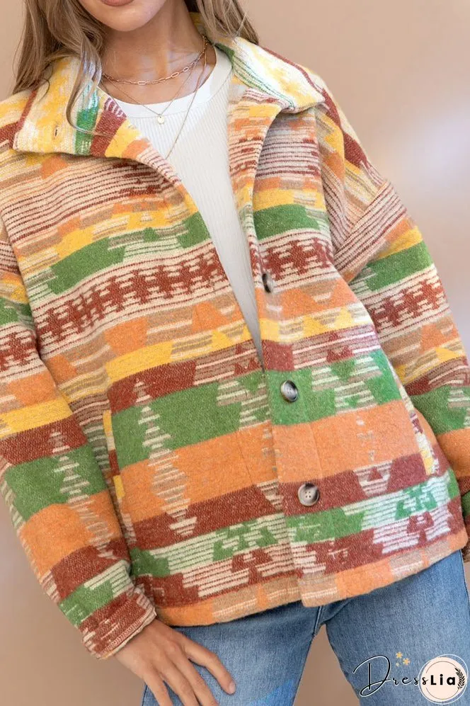 Lapel Button Up Aztec Jacket Winter Outfits Coat