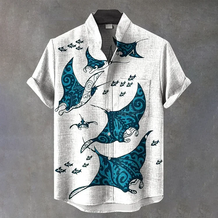 Vintage Manta Rays Art Print Casual Cotton Shirt
