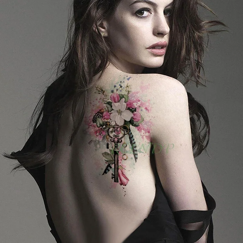Sdrawing Temporary Tattoo Sticker peony flower diamond necklace fake tatto flash tatoo stickers art tattoos for girl women men