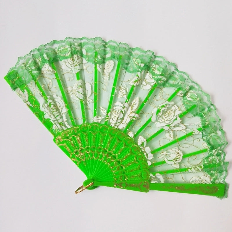 New Solid Color Plastic Women’s Lace Rose Folding Fan